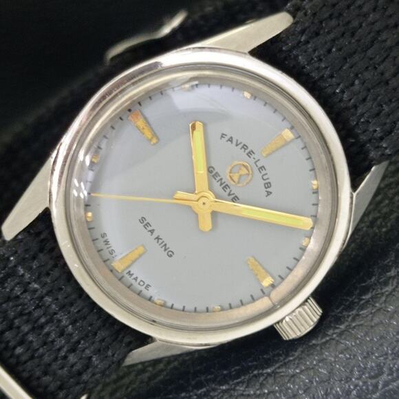 Vintage 1990 Favre Leuba Manual Mens Silver Watch W/Nato Strap - Picture 1 of 9